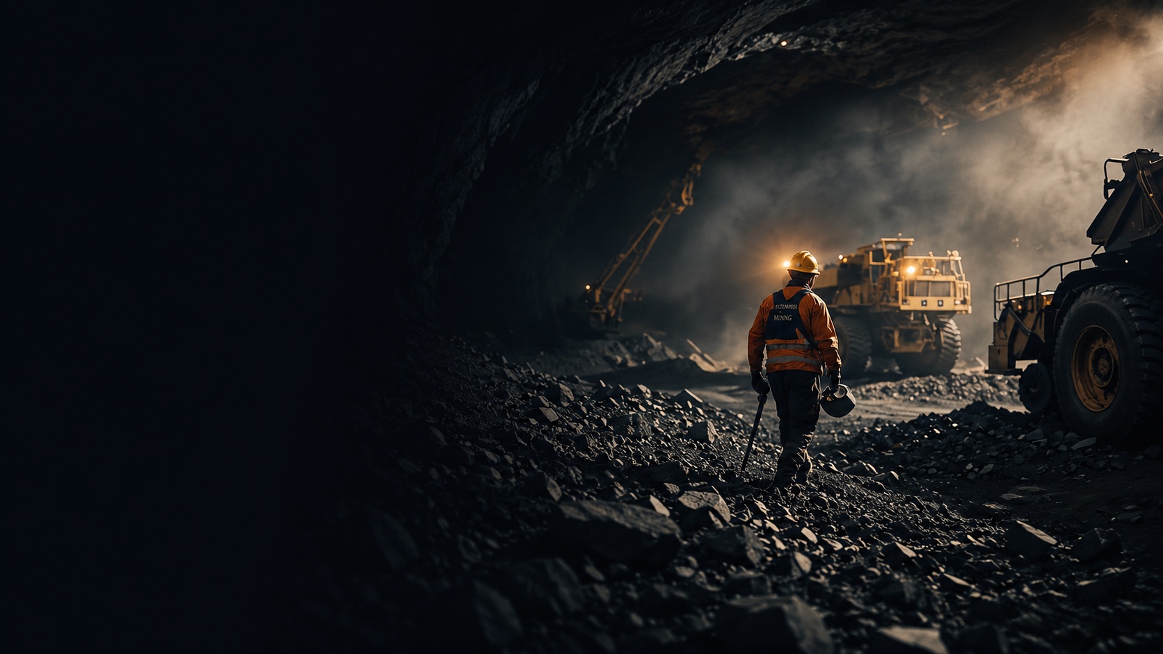 Minerador em atividade em mina subterrânea